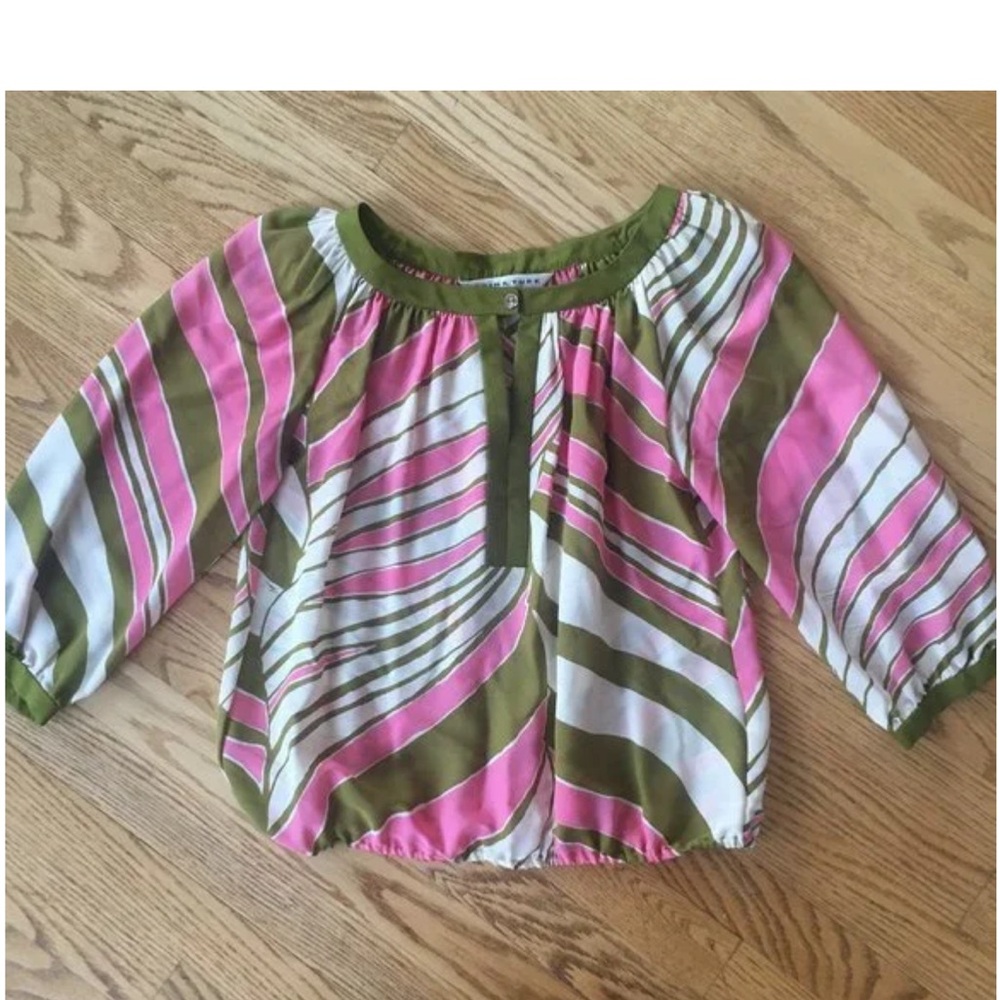 Trina Turk Pink and Green Print Blouse